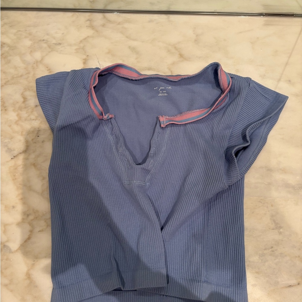 Women's Blue Ribbed Top